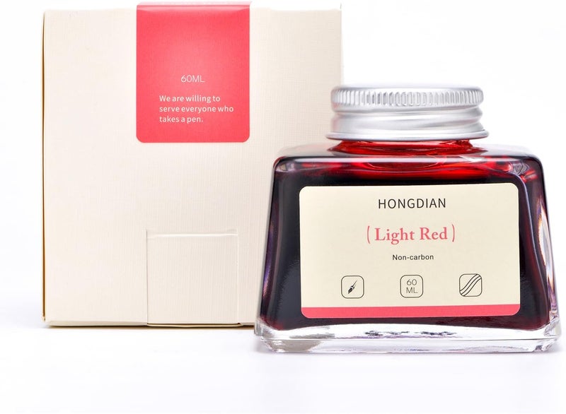 Asvine Hongdian Fountain Pen Bottled Ink Light Red Color, 60ml Non Carbon Inkwell Bottle, Artist Calligraphy Ink - Image 3